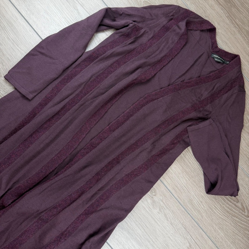 Adrienne Vittadini Women Cardigan 100% Wool Long Open Front Purple Medium